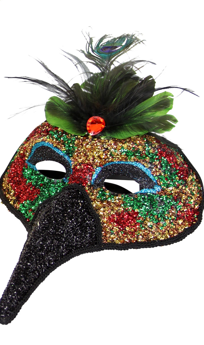 Gisela Graham - Long Nose Mask - Feather/Glitter - Multicoloured