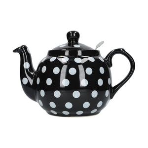 London Pottery Farmhouse 4 Cup Teapot Black with White Spots