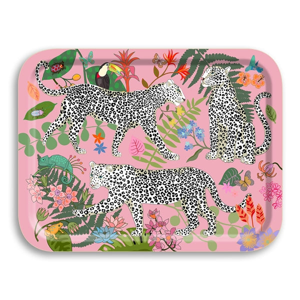 Avenida Leopard Pink Birch Wood Tray by Karen Mabon