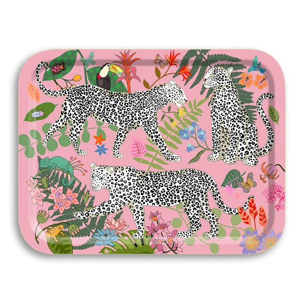 Avenida Home - Leopard Pink Birch Wood Tray by Karen Mabon