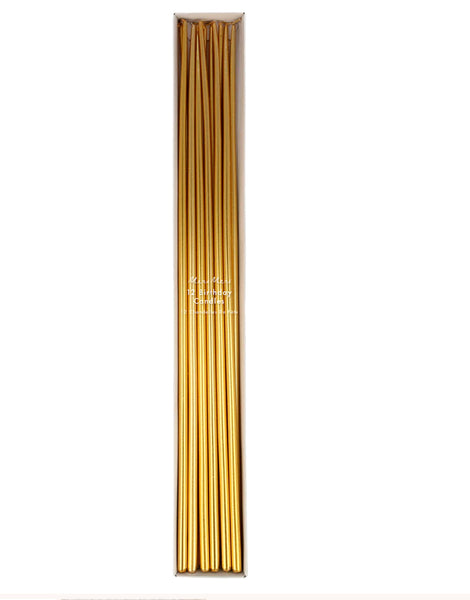 Meri Meri -  Gold Tall Tapered Candles (x 12)