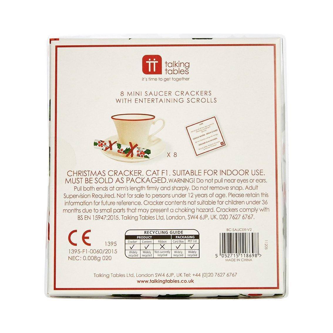 Talking Tables Botanical Holly Saucer Crackers, 8Pk