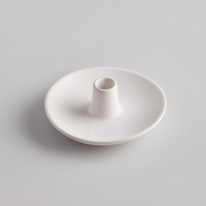 St Eval Candle Holder on Plate Matte White