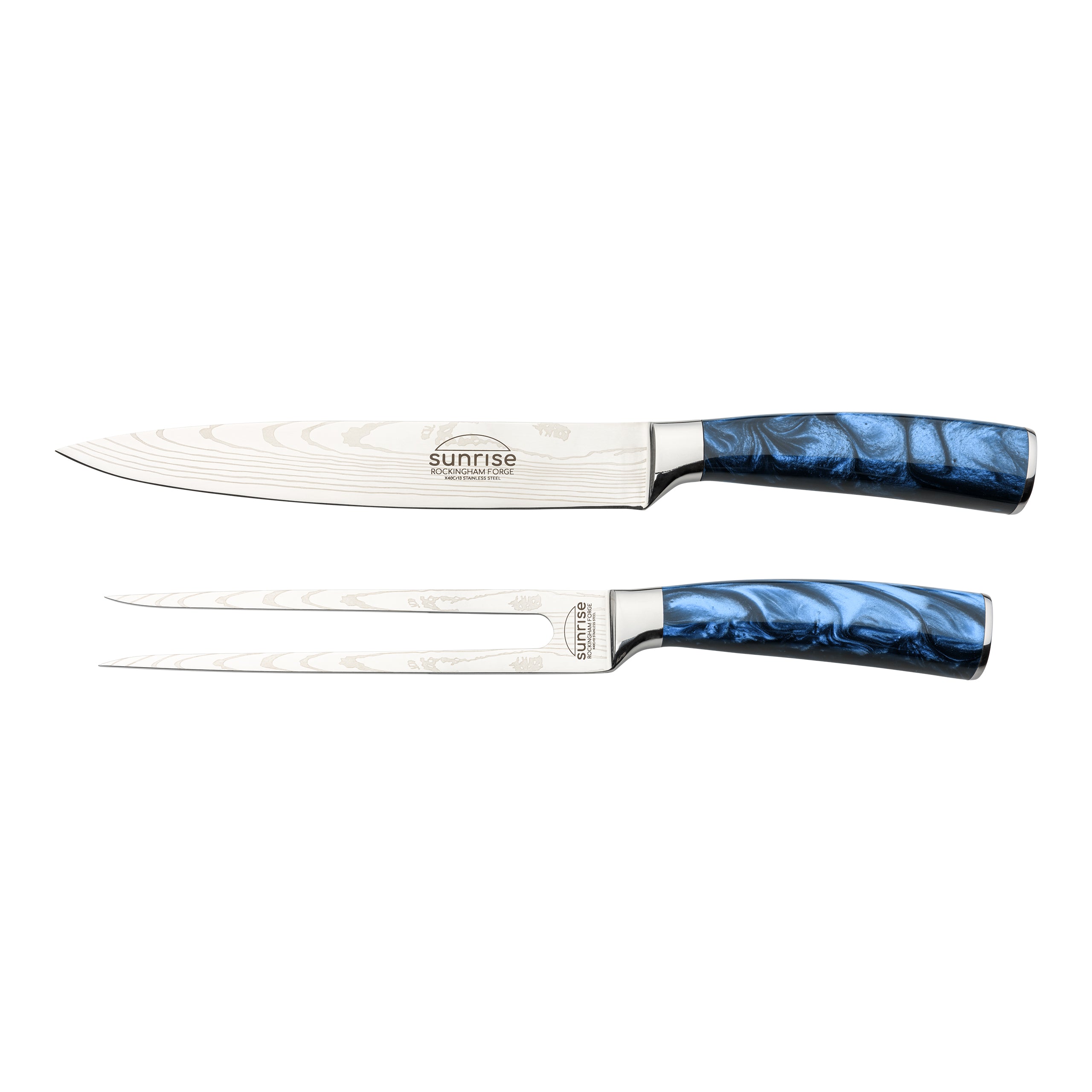 Rockingham Forge Sunrise - 2 Piece Carving Set Sapphire Blue Handles