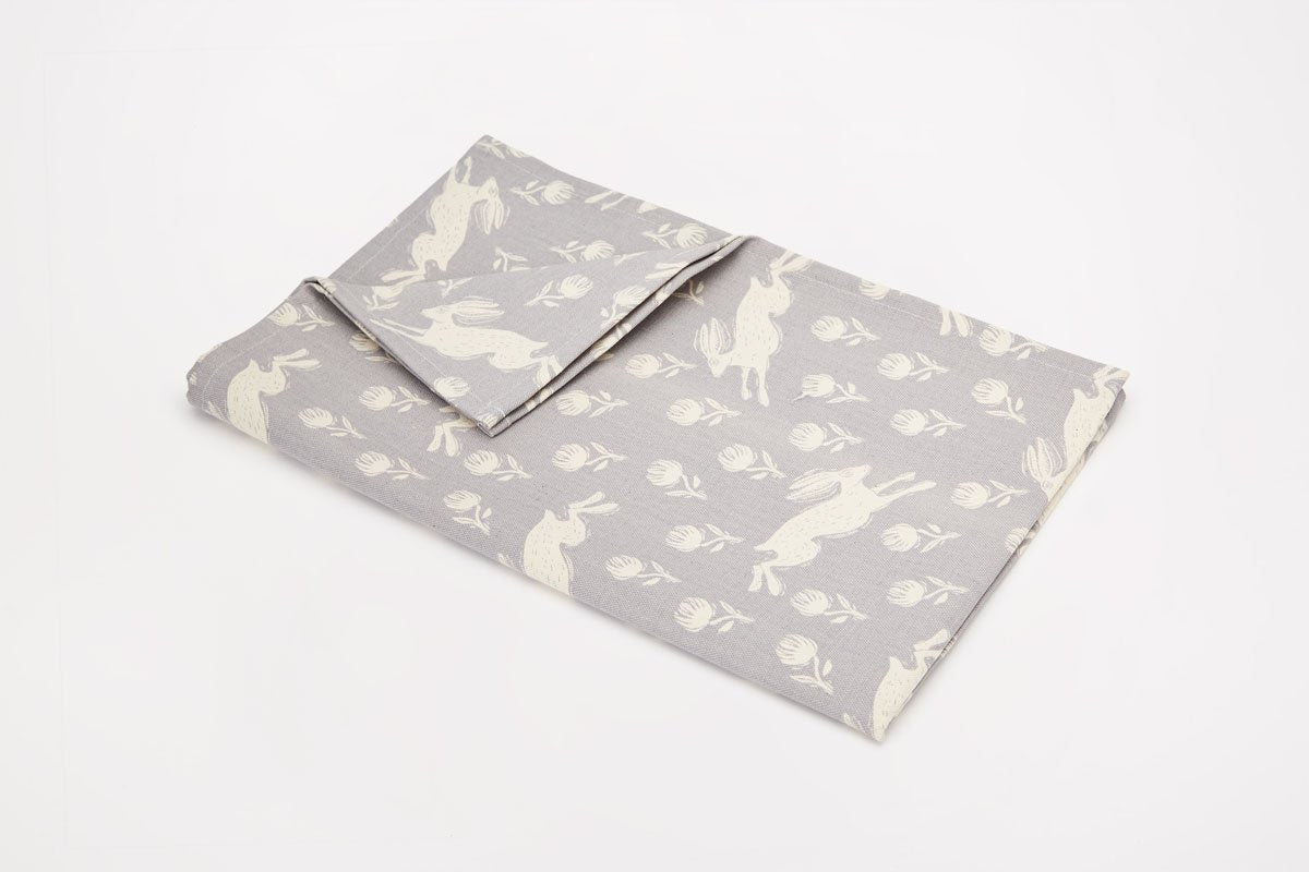 Sam Wilson Running Hare Grey Pattern Tea Towel