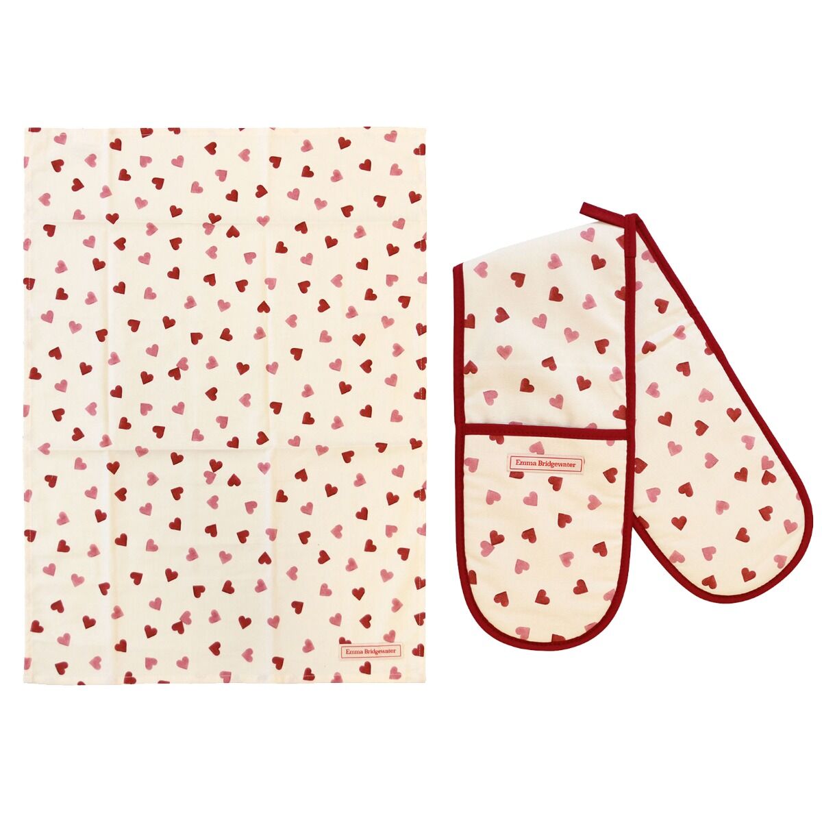 Emma Bridgewater - Pink Hearts Double Oven Glove & Tea Towel Set