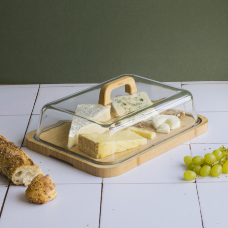 Pebbly Glass and bamboo cheese board