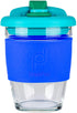 Drink Pod Reusable Coffee Cup, 340ml, Glass and Silicon, Blue