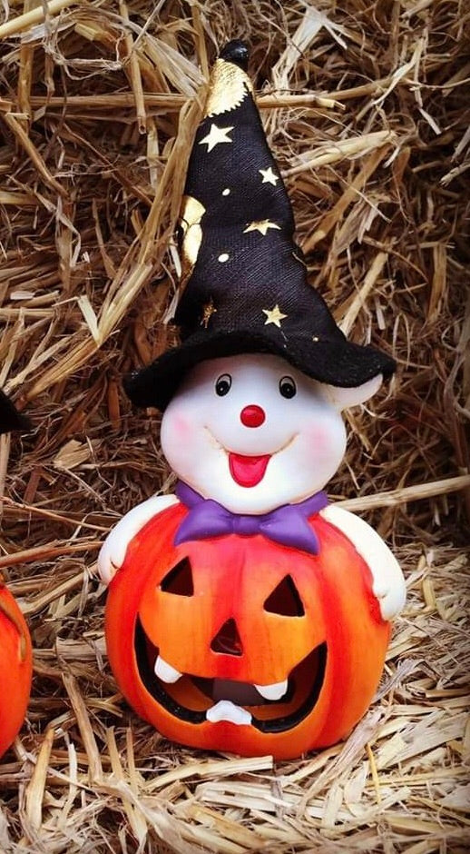 We Love Seasons - Ghost Pumpkin Witch with Mulitcoloured flashing lights