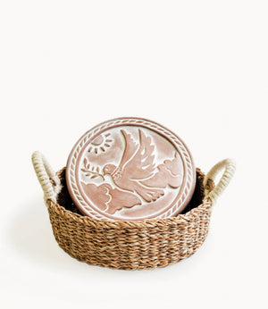 Korissa - Handmade Bread Warmer & Wicker Round Basket Dove In Peace