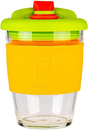 Drink Pod - Reusable Coffee Cup, 340ml, Glass and Silicon, Orange