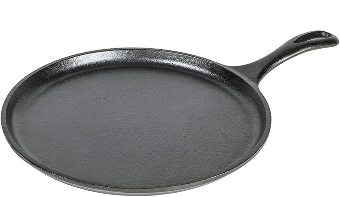 Lodge 26.67 cm / 10.5 inch Pre-Seasoned Cast Iron Round Griddle Pancake Pan, Black