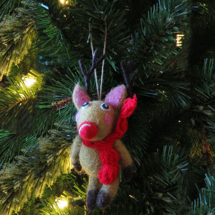Felt So Good - Handmade Felt Reindeer With Knitted Scarf Christmas Decoration
