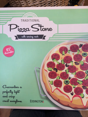 Traditional pizza stone with serving rack 15"