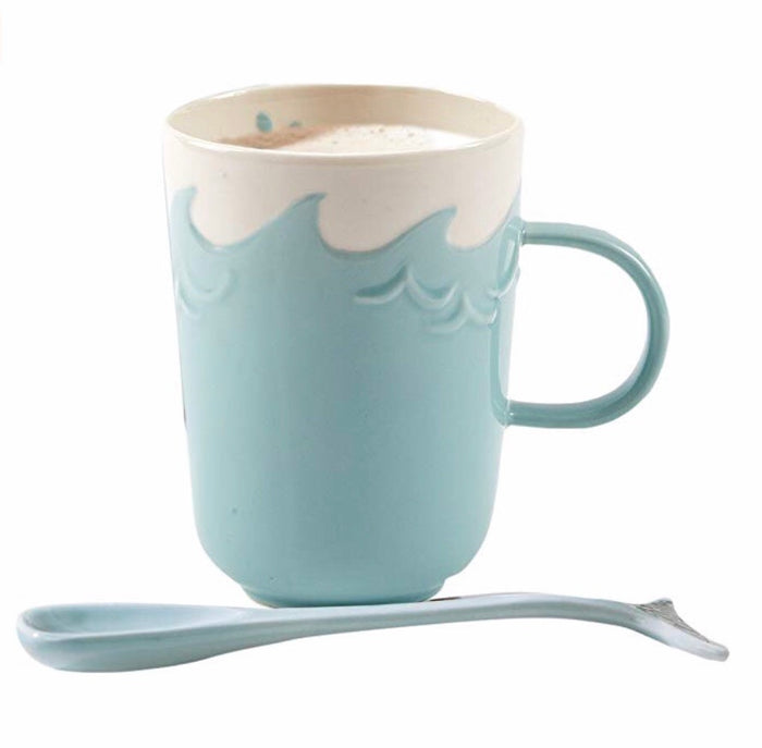 Twos Company- Splish Splash Porcelain Ceramic Mug With Whale Stirring Spoon ~ Whale Mug Gift Set