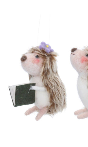 Wool Dec 9cm - Hedgehog with book