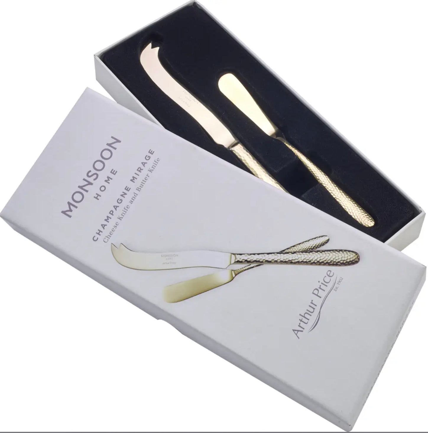 Arthur Price Champagne Monsoon Boxed Cheese And Butter Knives