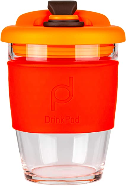Drink Pod - Reusable Coffee Cup, 340ml, Glass and Silicon Red