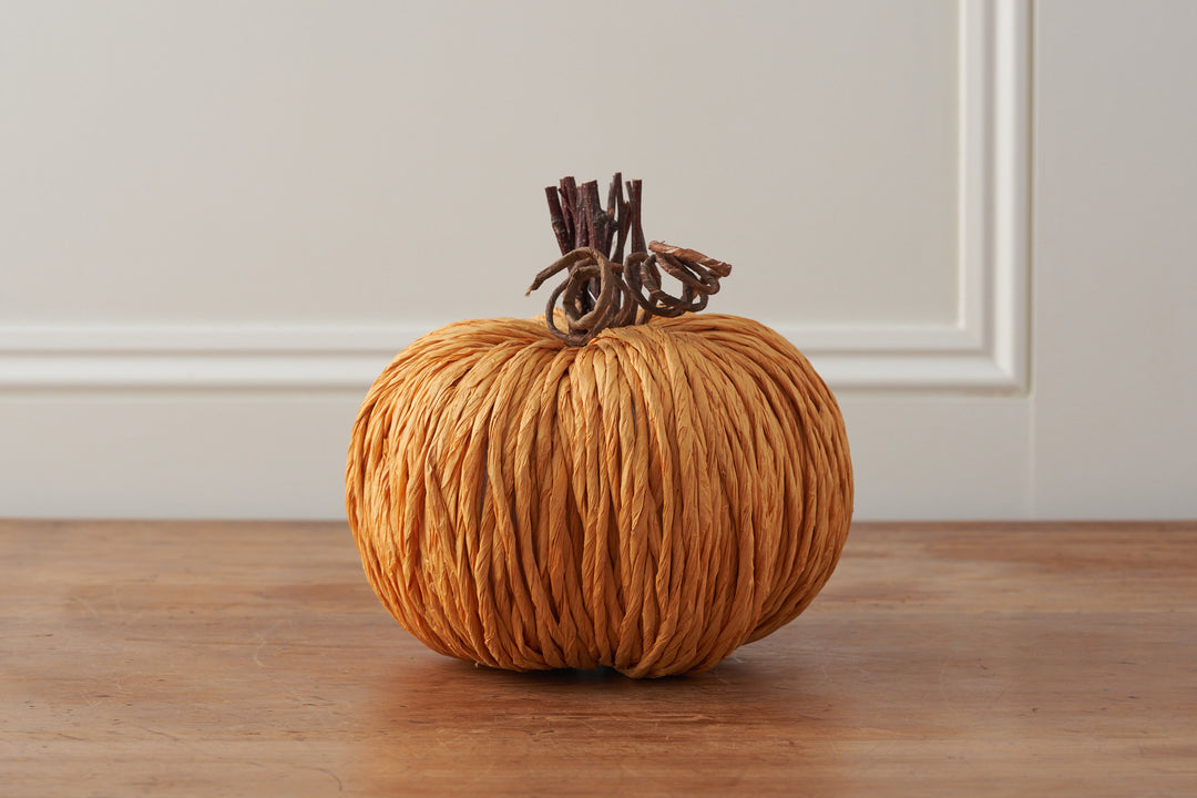 We Love Seasons - Handmade Light Orange Straw Pumpkin with Decorative Stalk