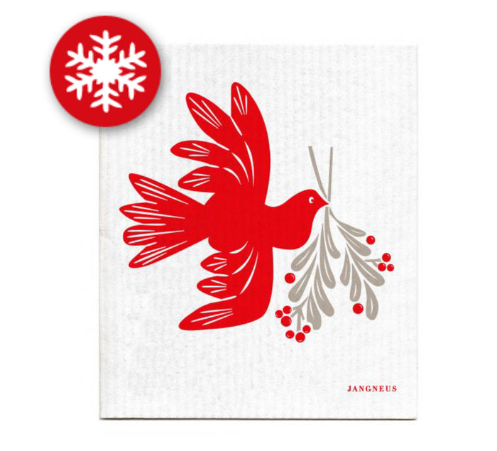 Jangneus Red/Grey Christmas Dove Dishcloth