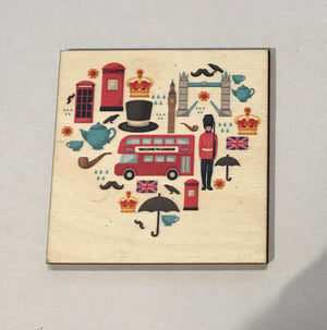 The Sugar Shed - London Heart Icons Mural Wooden Coaster