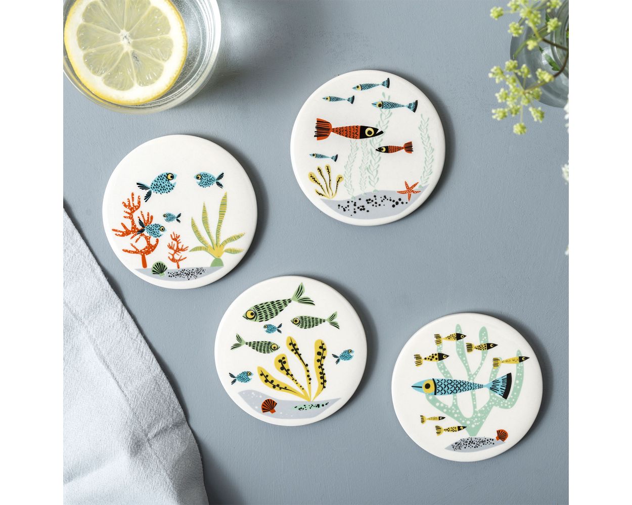 Hannah Turner - Handmade Ceramic Fish Coasters Set of 4