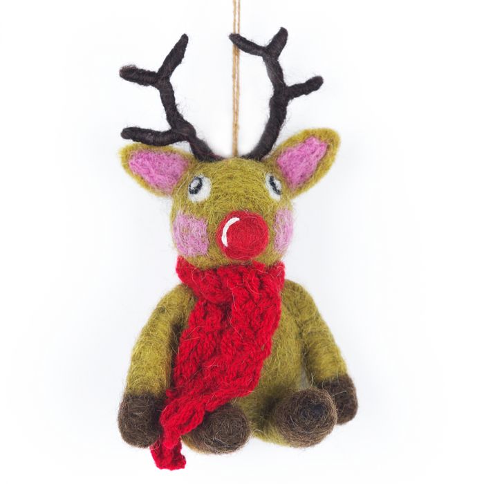Felt So Good - Handmade Felt Reindeer With Knitted Scarf Christmas Decoration