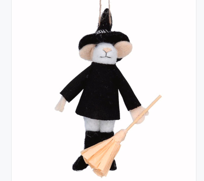 Gislea Graham - Halloween - Mixed Wool Mouse Wizard with Broom Decoration