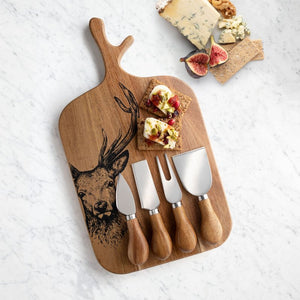 Taylor's Eye Witness Stag Acacia Cheese Board & Four Piece Cheese Knife Set