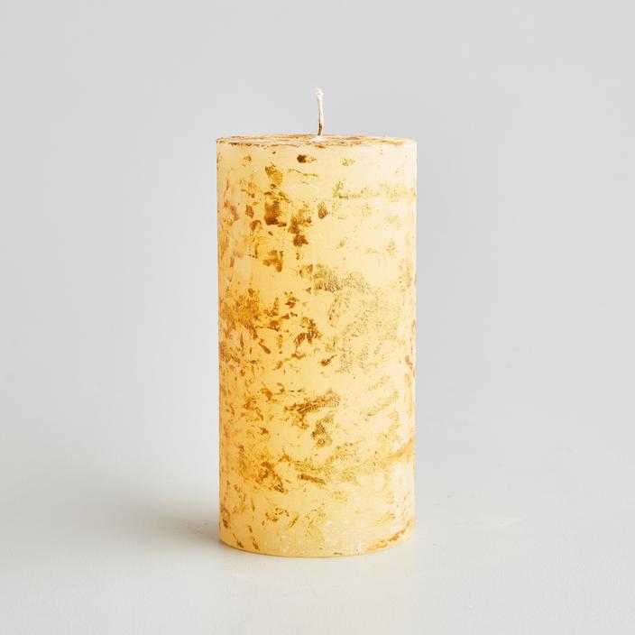 St Eval Candle Co - Ivory Inspiritus Gold Marbled Pillar 3 X 6"