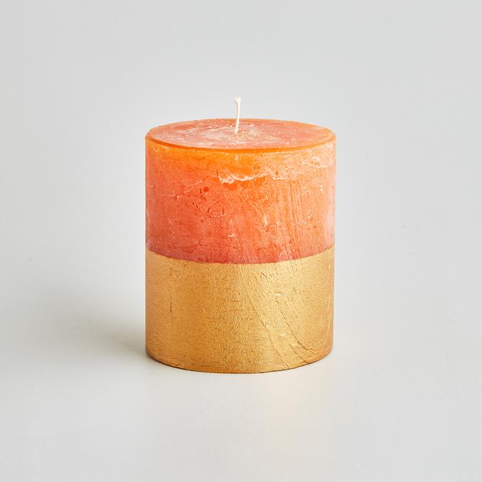 St Eval Orange & Cinnamon Gold Dipped Pillar 3.5 x 4"